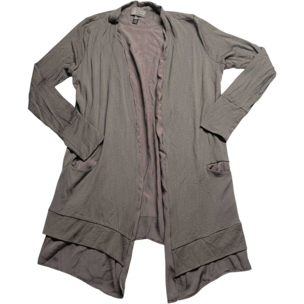 Saturday Sunday Anthropologie Mixed Media Open Front Cardigan Olive Green Large